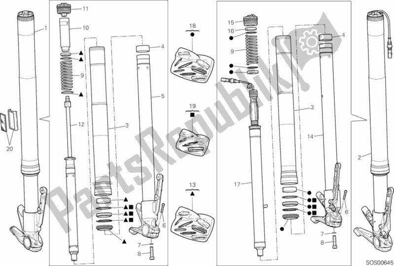 All parts for the Front Fork of the Ducati Multistrada 1200 S Touring 2015